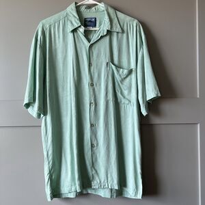 Hawaiian Moon Floral Button Up Shirt Men Sz Small Green Rayon Tropical Vacation